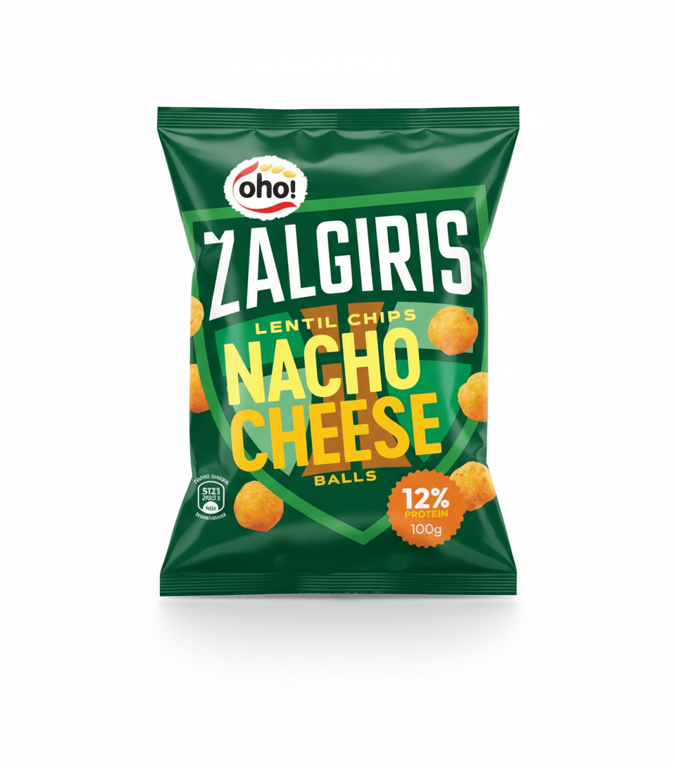 OHO! Žalgiris Nacho Cheese Linsenbällchen aus Litauen, Verpackung