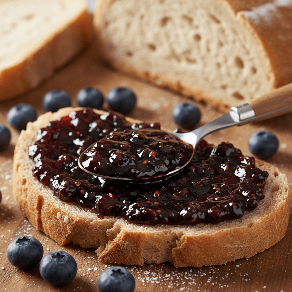 Brot mit litauischer Heidelbeermarmelade – Mėlynių džemas als fruchtiger Brotaufstrich