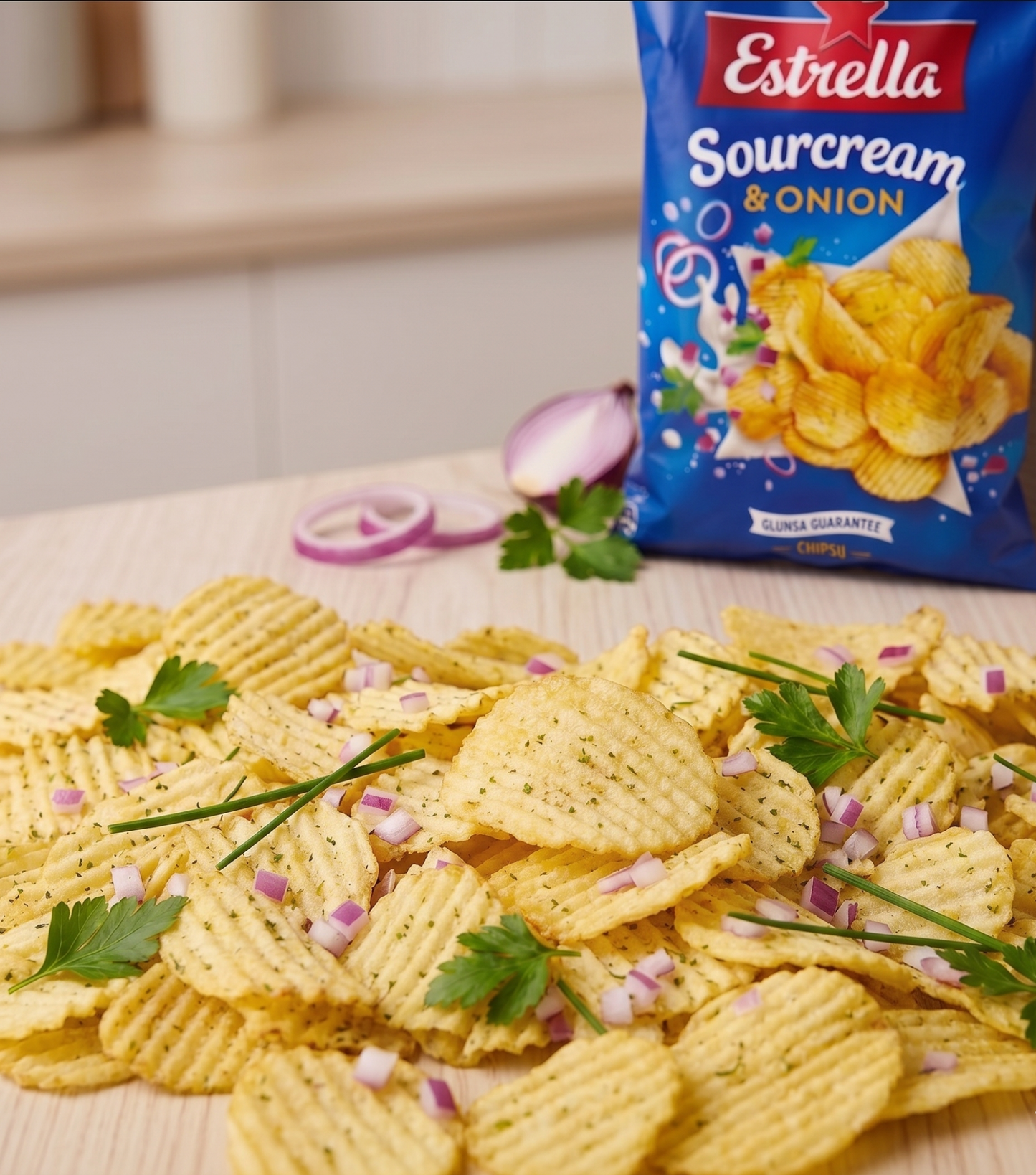 ESTRELLA Kartoffelchips: Sour Cream & Onion 130g - Baltuna