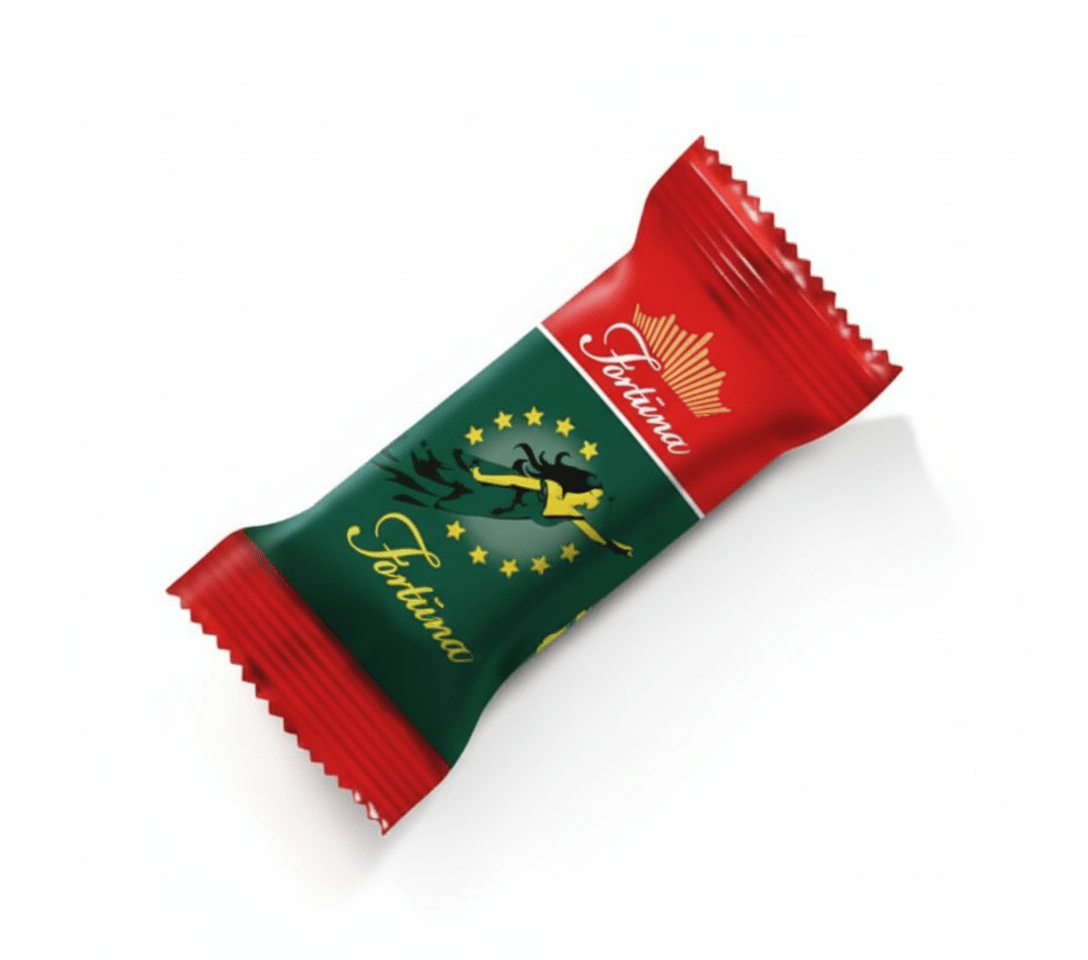 Litauische Schokosüßigkeit in Einzelverpackung – klassische Praline aus Litauen