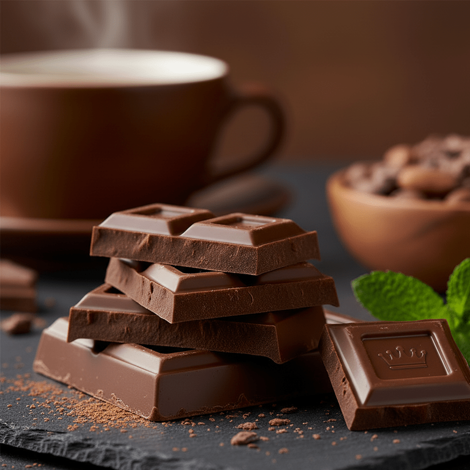 Karūna Schokolade aus Litauen, Stücke zum Kaffee serviert