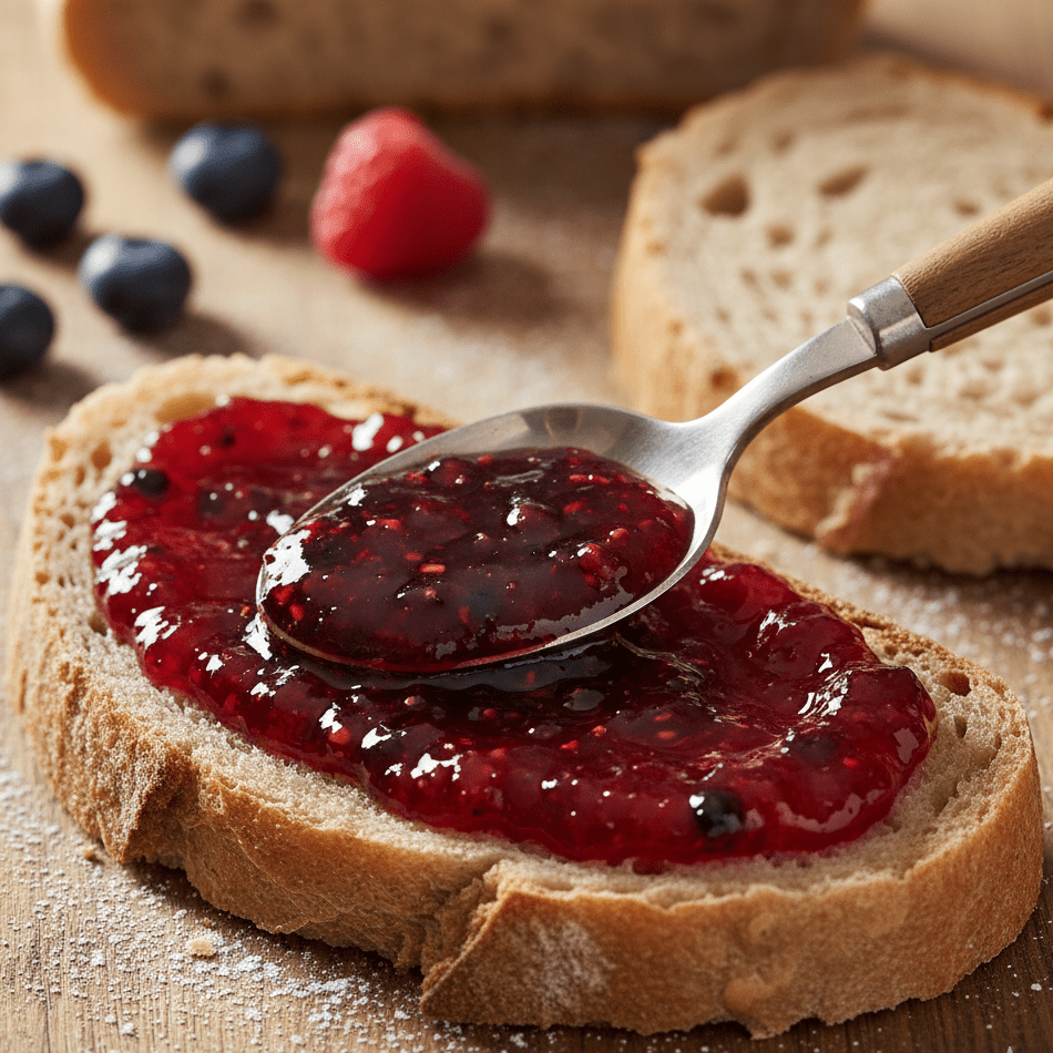 Brot mit litauischer Waldbeeren-Marmelade – fruchtiger Brotaufstrich aus Litauen