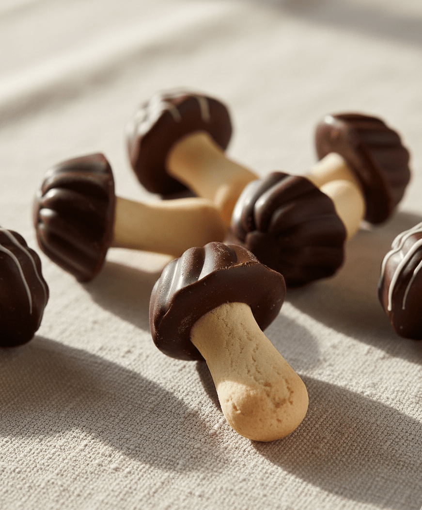 Linksmiučiai Schoko-Pilze einzeln – Keksgebäck mit Schokoladenkopf aus Litauen