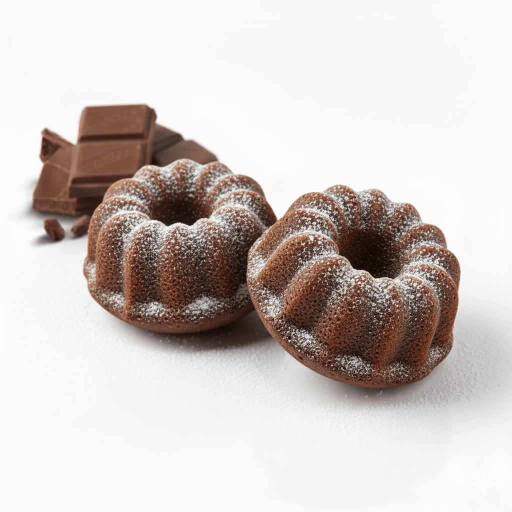Kleine Schokoladenkuchen in Gugelhupfform – Gebäck freigestellt
